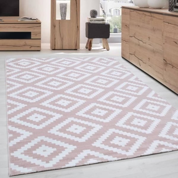 Matta - Modern - Puderrosa och Vit - 120x170 cm - Kort lugg - Maskintillverkad