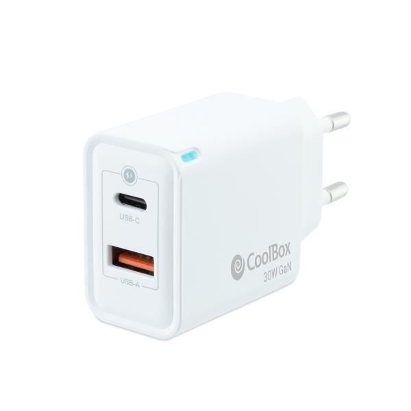 CoolBox Gan 30w Laddare - Vit - 2 USB-C-portar - Universal