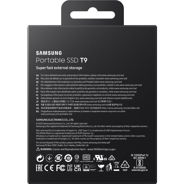 SAMSUNG - T9 - Extern SSD - 1 To - USB 3.2 - Läshastighet upp till 2 000 Mo/s