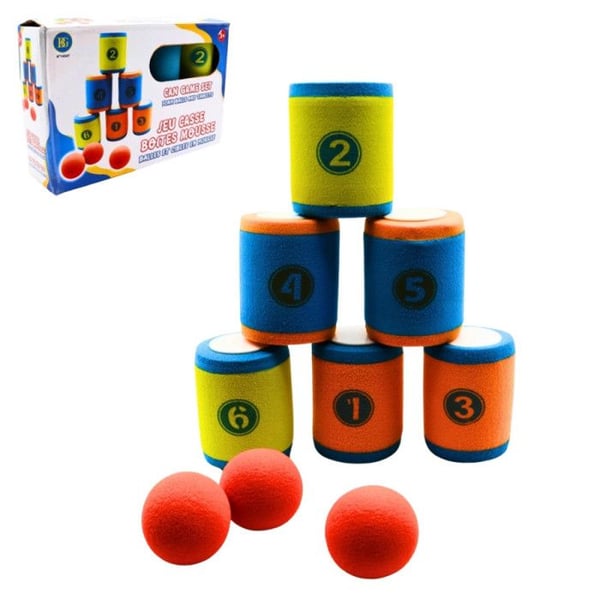 "Chamboule-tout spel - BG INTERNATIONAL - Set med 6 burkar - högdensitets skum - 3 mjuka bollar - inomhus/utomhus" "Chamboule-tout spel - BG INTERNATIONAL - Set med 6 burkar - högdensitets skum - 3 mjuka bollar - inomhus/utomhus"