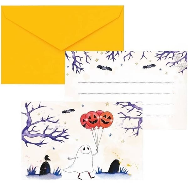 Inbjudningskort - P'TIT Clown - Halloween - Paket med 8 - gula kuvert - 10,5 x 14,8 cm