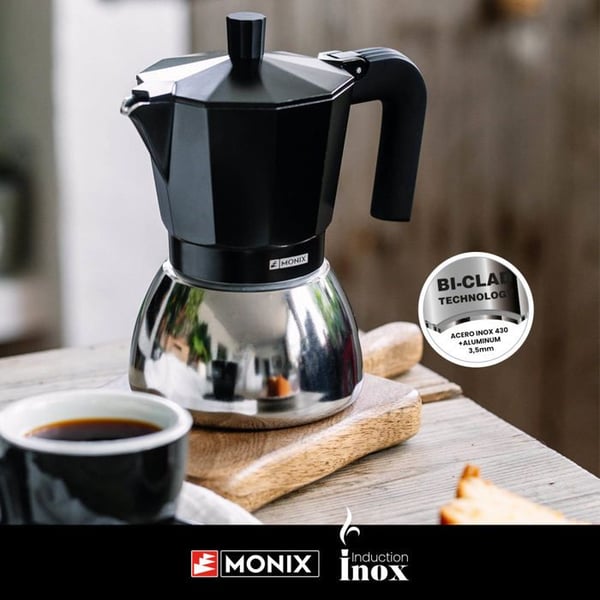 Italiensk kaffebryggare - MONIX - Induktion Rostfritt stål - 6 koppar - Aluminium och rostfritt stål - Värmebeständig handtag