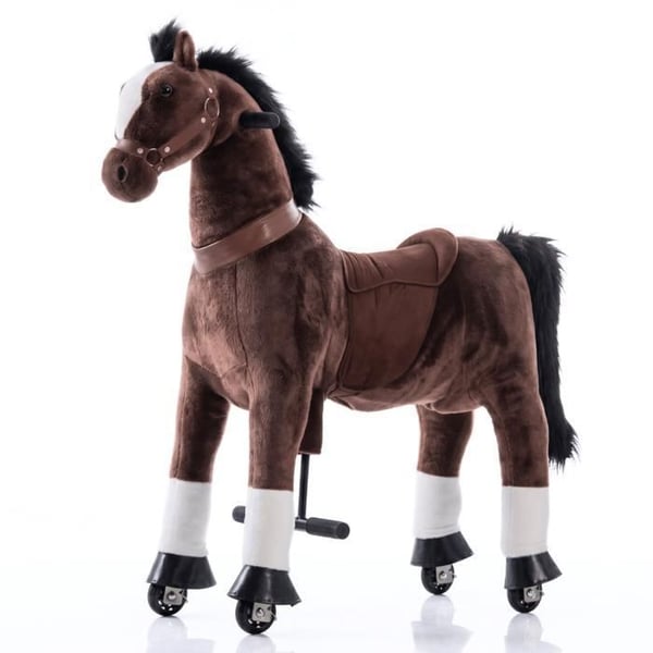VROOOMY Häst med Hjul - Stor - Mörkbrun - 5 till 9 år - Mekanisk Galopp - Höjd 65cm - 45kg