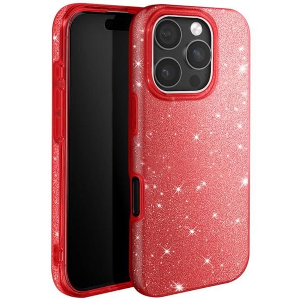 Glittrande Chockbeständig Skal för iPhone 16 Pro Max Röd