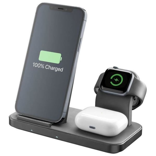 Cellularline | Trio Trådløs Oplader | 3-i-1 Trådløs Oplader til Apple-enheder: iPhone, Apple Watch, Airpods
