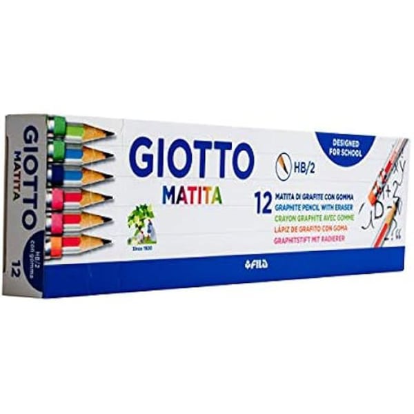 HB grafitkritor - GIOTTO - Blyertspennor - Förpackning med 12 - Sexkantig kropp - Hållbar mina