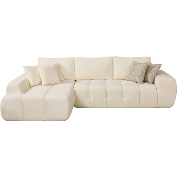 Vänster hörnsoffa i tyg stil bubble "Sidonie" - 4 platser - Beige
