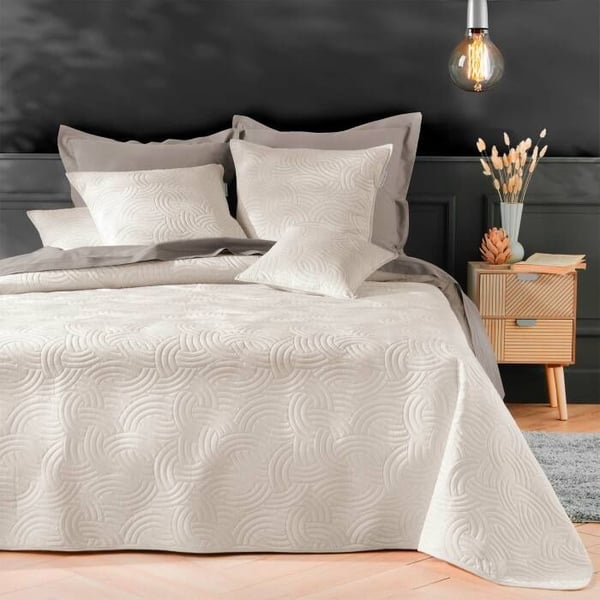 Couvre-lit Velours Uni Solange - 220 x 240 cm - Natur + 2 kuddöverdrag 60x60 cm