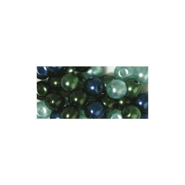 Renässansglaspärlor, midtransp., mix grön, 10 mm, stort hål, låda med 32 delar