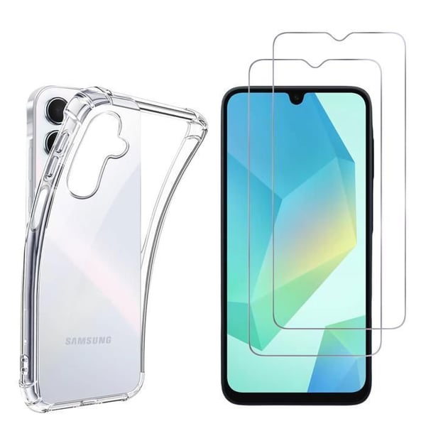 Stötsäker skal - Phonillico® - Samsung Galaxy A16 4G/5G - Flexibel - Transparent - 2 Härdat glas