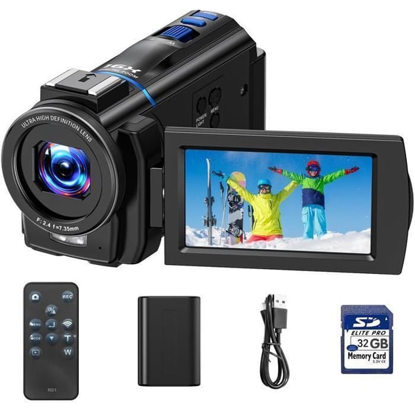 4K 48MP Videokamera Vlogging 3" roterande pekskärm 270° Zoom 16X Nattseende IR med 32 GB SD-kort