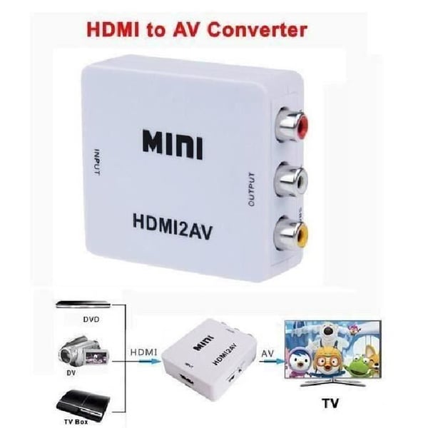 HDMI Konvertering AV Video Converter AV2HDMI HDMI 1080P Komposit lyd og video CVBS adapter konverter (Hvid)