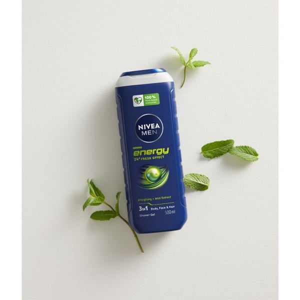 Men Energy gel til brusebad til ansigt, krop og hår 24H Fresh Effect 500ml