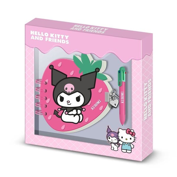 Pack av Journal Jordgubbe + Penna - Kuromi Jordgubbe - Rosa - One size