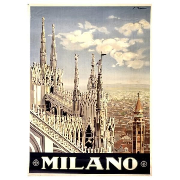 Legendarte - Milano Vintage Tourist Poster - Målning, Canvastryck cm. 50x70