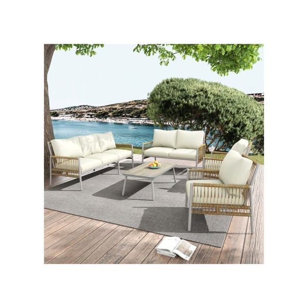 Havemøbelsæt - MUVOE - 7 pladser - PE rattan - Galvaniseret stål - Beige