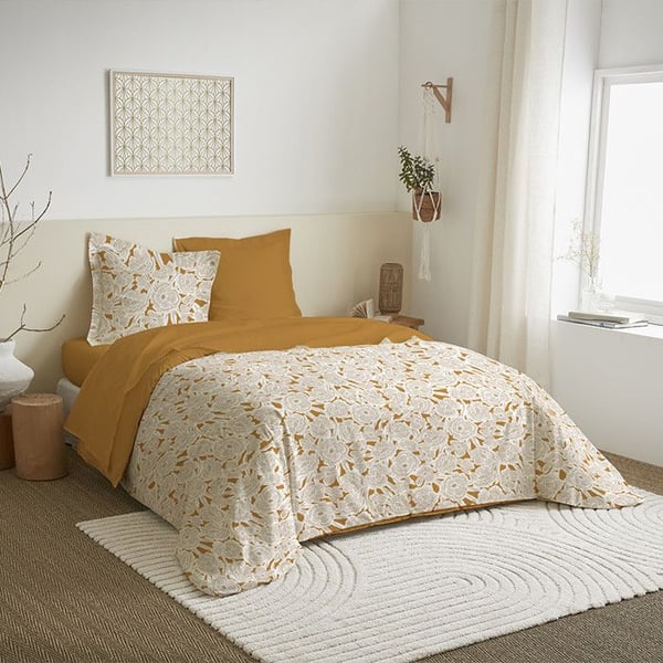 3-delad vändbar täckset för säng 240 x 220 cm "Agathe Senap" 100% Bomull