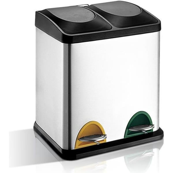 2X15 L Pedalavfallshanterare INOX, kapacitet 30L med 2 behållare på 15L, 2 inre plastbucketar, lock, P