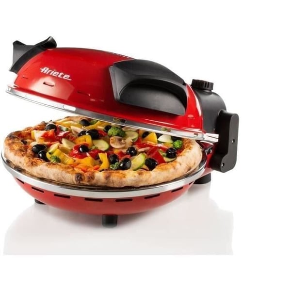 ARIETE Sähköpizzauuni - Punainen - Tulenkestävä kivi - 1200W - Halkaisija 33cm - Max lämpötila 400°C