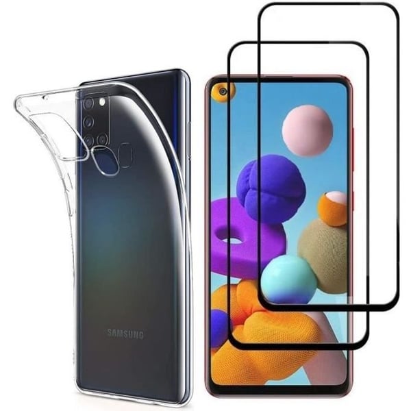Skal för Samsung Galaxy A21S - PHONILLICO - Transparent - Härdat glas - Svart