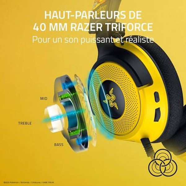 Razer Kraken V4 X Pokémon Edition - USB Trådat Spelheadset - Triforce 40mm Drivrutiner - Retraktabelt Cardioid-mikrofon - Ljud