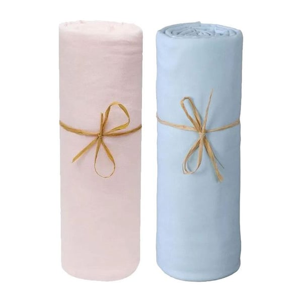 Set med 2 spjälsängsskydd 60 x 120 cm / 100% bomull / 57 trådar/cm² - 1 Rosa + 1 Himmel