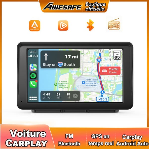 AWESAFE GPS Bil Carplay Trådlös Android Auto Trådlös Airplay med 7 tum HD Pekskärm PhoneLink Fjärrkontroll
