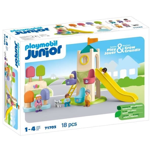 PLAYMOBIL Junior 71703 Lekplats med gigantisk rutschkana Innehåller fem karaktärer, en rutschkana och tillbehör - Från 1 år