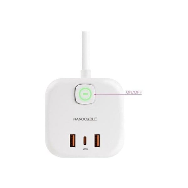 Flera baser Nanocable 10.37.0011 GaN PPS 3 uttag 3 USB PD 20W kabel 1 4 m vit