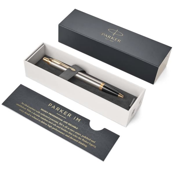 Kuglepen - PARKER - IM - Børstet metal - Gyldne attributter - Blå refill med medium spids