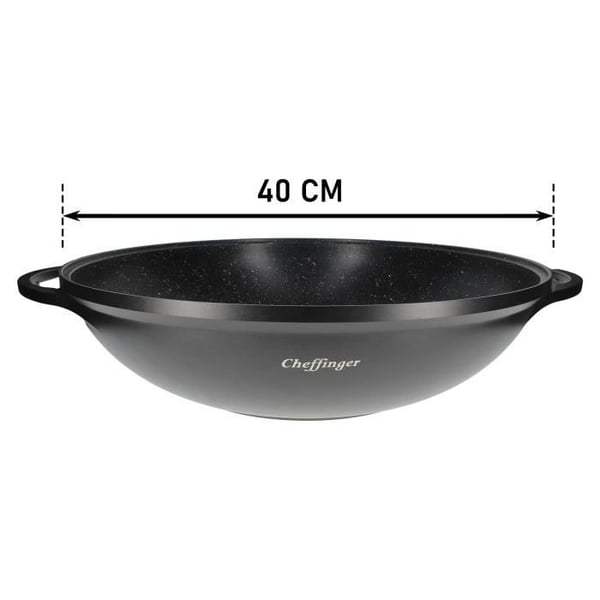 Wokpanna - Cheffinger - 40cm - Glaslock - Non-stick beläggning - Marmor effekt