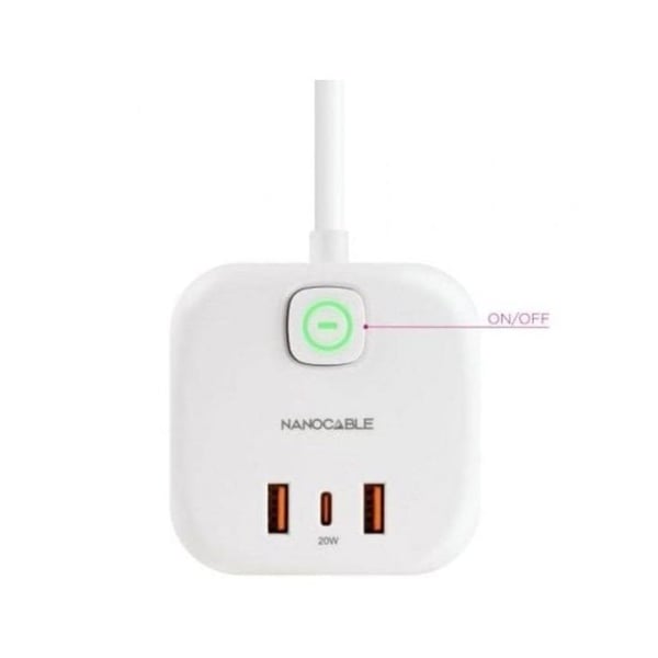 Flera baser Nanocable 10.37.0011 GaN PPS 3 uttag 3 USB PD 20W kabel 1 4 m vit
