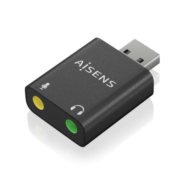 USB-A till ljudadapter - Aisens - 2x jack 3,5 mm - Svart USB-A till ljudadapter - Aisens - 2x jack 3,5 mm - Svart