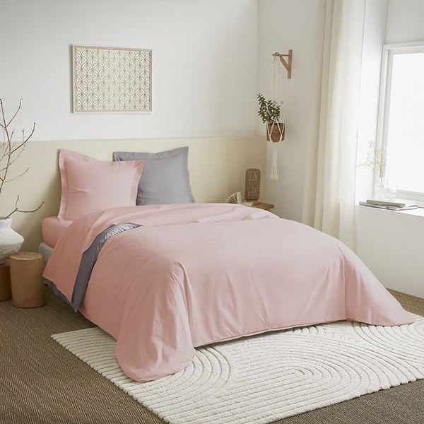 Vändbar 4-delad täckset 240 x 220 cm "Rosa/Grå" för säng 140 x 190 cm 100% bomull
