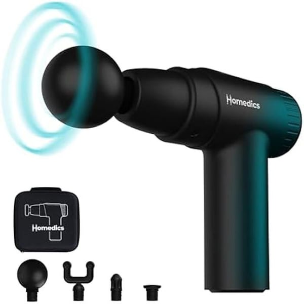 Mini-Massagepistol - HOMEDICS - NY - 4 Mundstykker - 6 Intensitetsniveauer - Genopladelig via USB-C