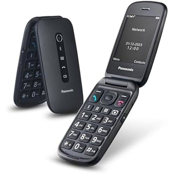Panasonic KX-TU550EXB Flip-mobiltelefon, 1,2 MP-kamera, 2,8" stor skärm, 300 timmars standbytid, svart