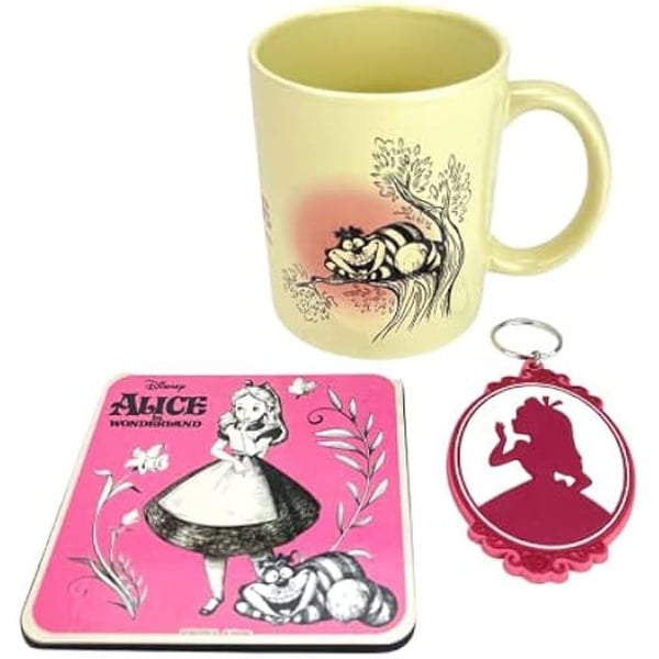 Pyramid International Alice i Underlandet presentset med mugg, glasunderlägg och nyckelring i presentförpackning (design
