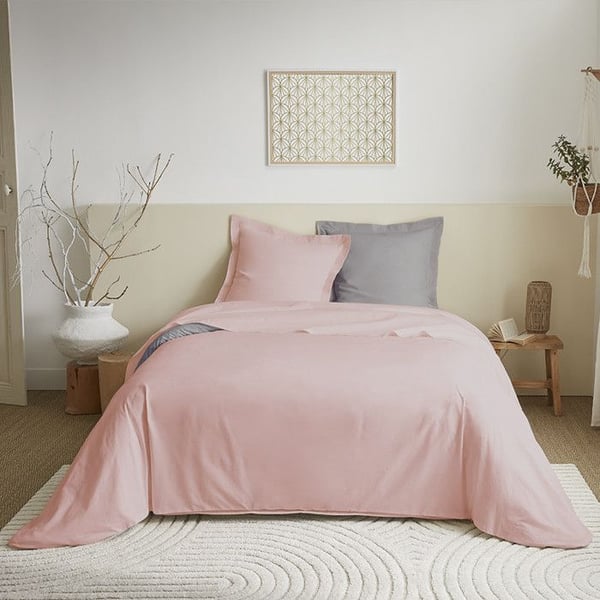 Vändbar 4-delad täckset 240 x 220 cm "Rosa/Grå" för säng 140 x 190 cm 100% bomull