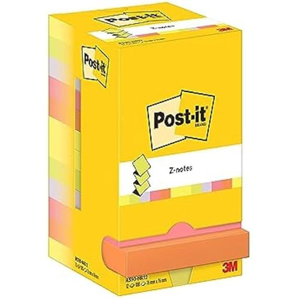 Post-it Anteckningar - POST-IT - Z-Notes - Neonfärger - 12 Block - 90 Blad
