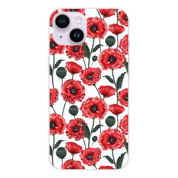 Tryckt silikonfodral som är kompatibelt med Apple iPhone 15 Poppy Flowers