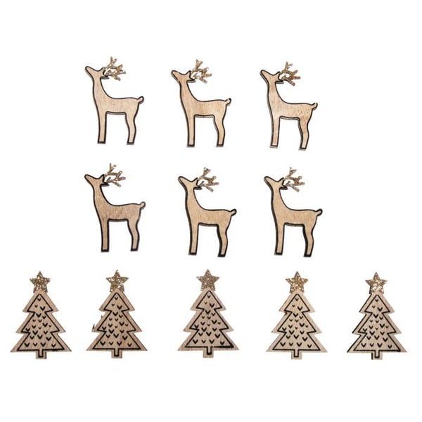 Miniatyrer i trä Gran+hjort, 3x4,5cm, assorterade, 10 st
