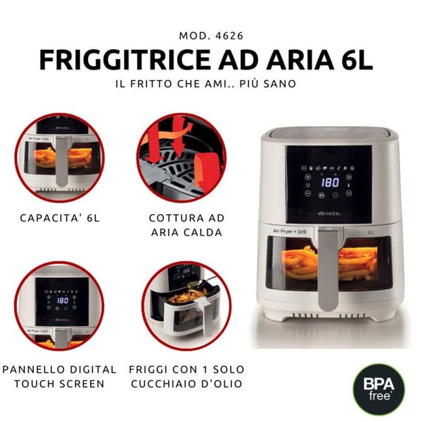 Ilmafriteuse - Ariete - 4626 - 6L - 1300W - Läpinäkyvä kori