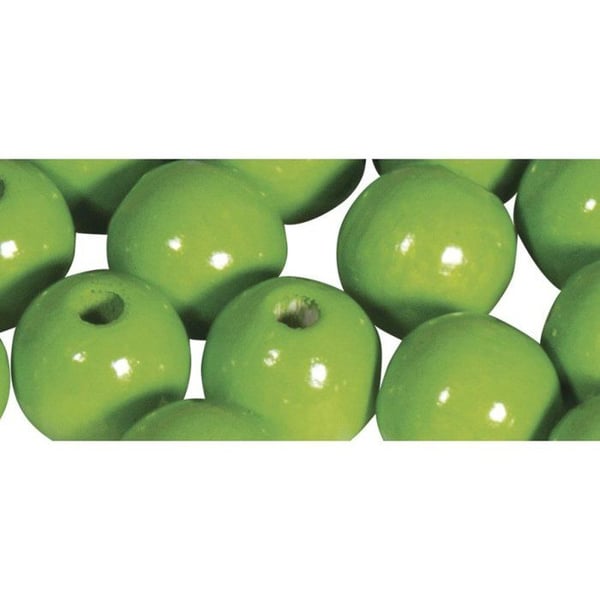 FSC 100% träpärlor, polerade, 10 mm ø, äppelgrön, 52 stycken