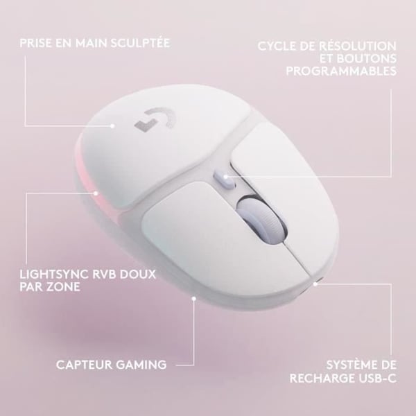 Souris Gamer - Trådlös - Logitech G - G705 - Vit