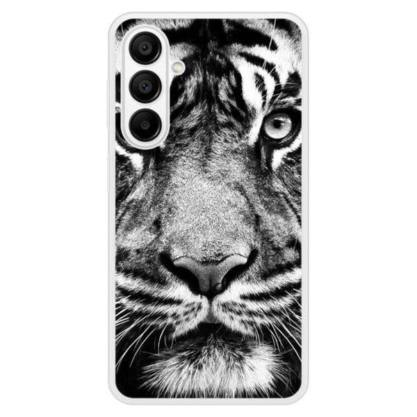 Siliconförstärkt tryckt skal kompatibelt med Samsung Galaxy A15 Vit och svart tiger