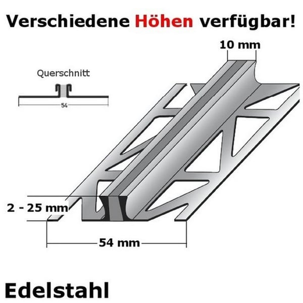 Profil för dilatationsfog med insats i silikon H 2 - 25 mm l 54 mm i rostfritt stål - 10 mm