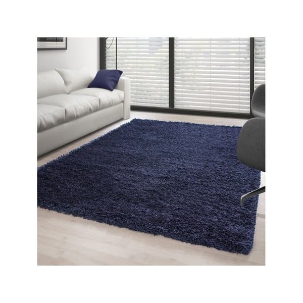 Mjuk och fluffig shaggy matta 30 mm för vardagsrum och sovrum (Dimension: 120 cm rund - Färg: Marinblå)