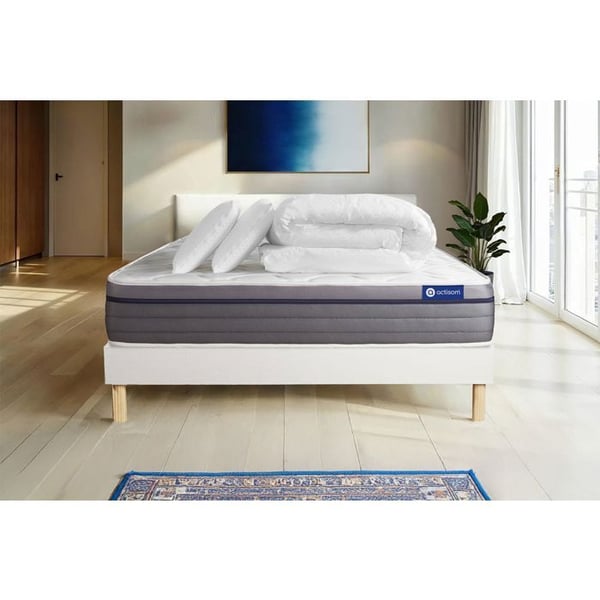 Komplett sängpaket 200x200 cm - Madrass + Sängbotten Vit (i kit) + 2 kuddar + Täcke - Actilatex Z