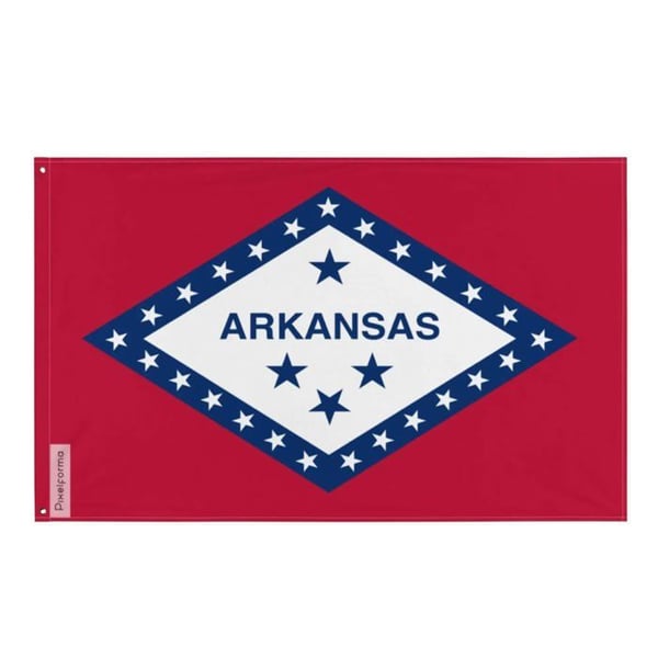 Arkansas flagga – 90 x 150 cm – Hållbar polyester – 2 metallöglor – Inomhus / Utomhus – Pixelforma