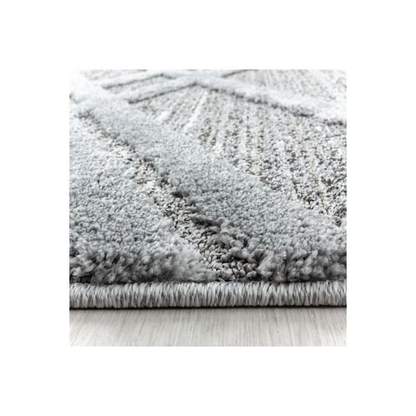 Ayyildiz Modern design matta Grå 120 cm rund Salong med kort lugg Loop pile 3-D rutmönster